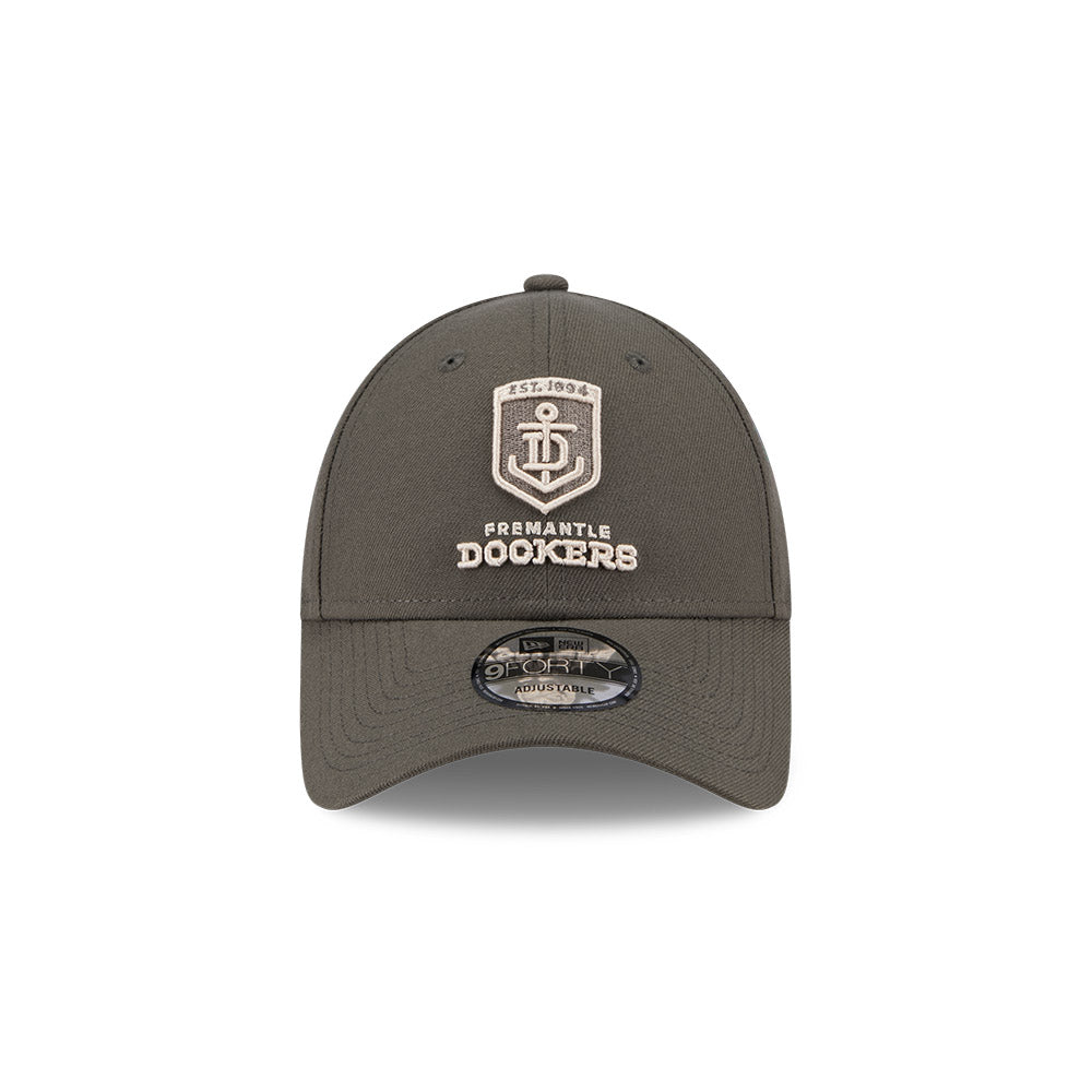Fremantle Dockers Hat - AFL 2025 Dusty Charcoal Grey 9Forty Strapback Cap - New Era